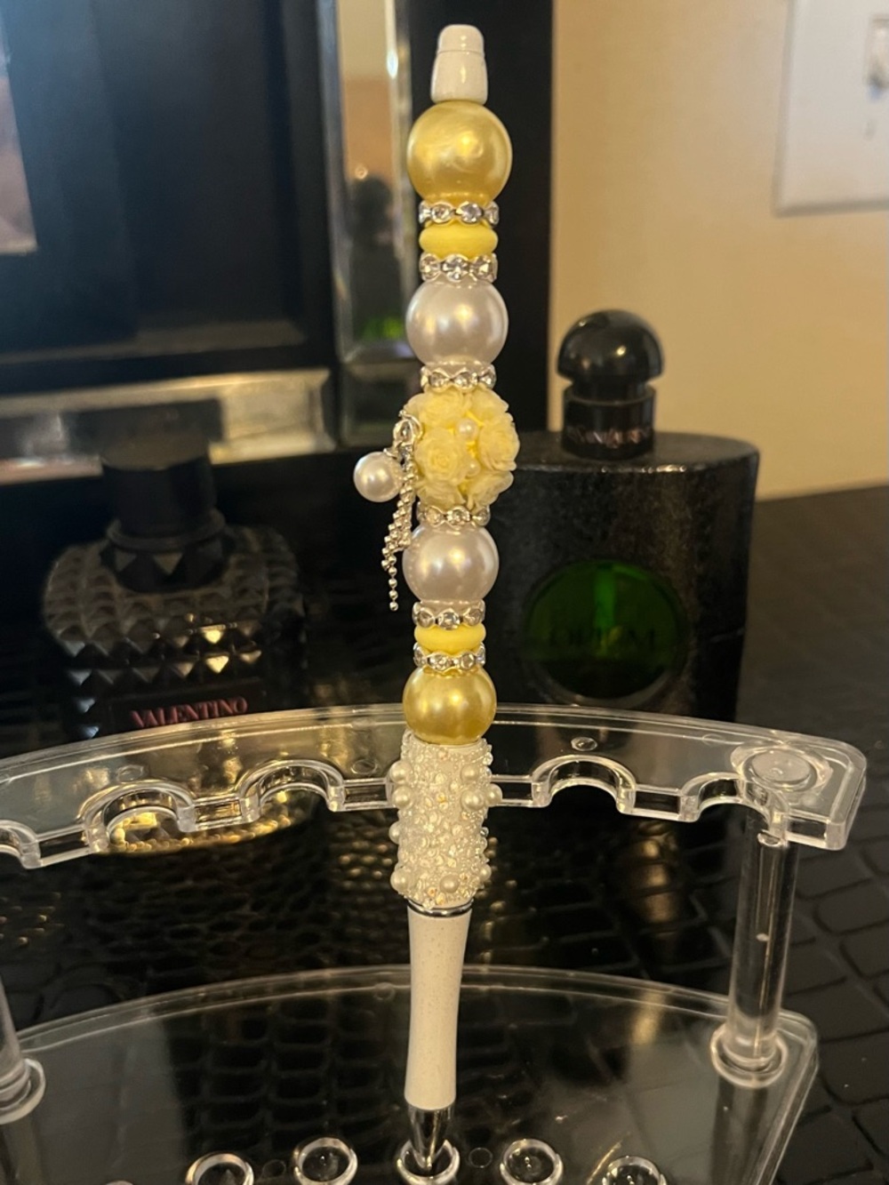 Elegant Yellow Pearl Beaded Ladies Pen - Brand